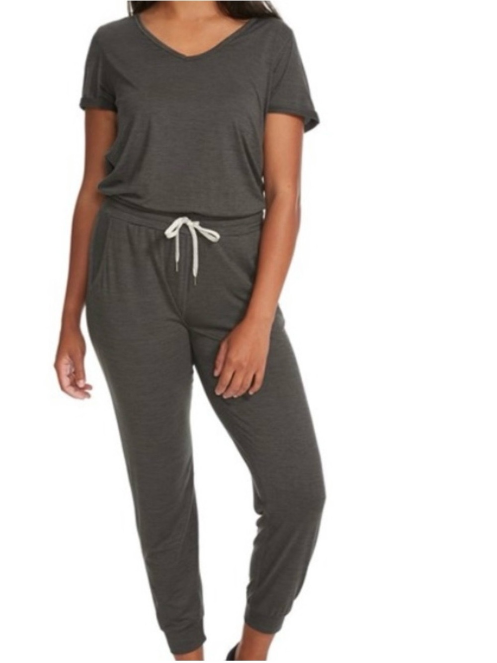 Vuori Charcoal V-Neck Short Sleeve Lounge Jumpsuit